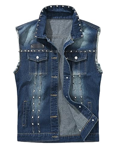 Image of Men's Punk Denim Vest Sleeveless Jean Jackets With Rivets