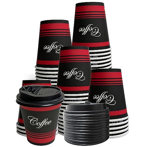 12 Oz Paper Coffee Cups with Black Dome Lids - 25 Count By EcoQuality Disposable Cups For Hot and Cold Drinks. Great For Tea, Soda, Shops, Cafes, and Concession Stands - Restaurant Grade