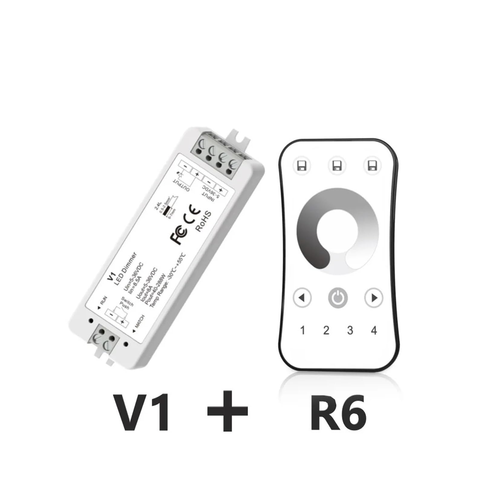 Controlador de atenuación LED V1 DC 5V/12V/24V 8A PWM, interruptor + control remoto táctil for tira de luces LED monocromática COB 5050 3528(V1 and R6)