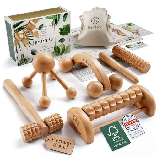 HELDSON® Kit de massage en bois de qualité supérieure [6 pièces] FSC® 100% – Outils pour massage des pieds...