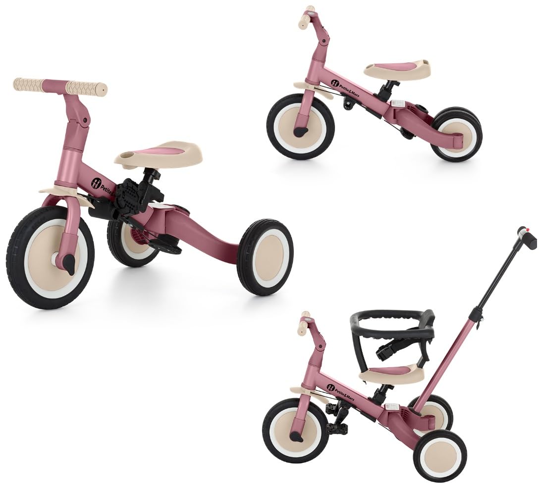 Petite&Mars Turbo 5-in-1 Triciclo Evolutivo – Bici Bimbo Multifunzione Regolabile, 1,5 a 5 Anni (Rosa Polvere)