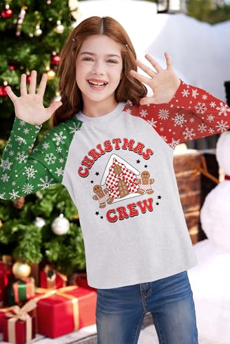 Image of BesserBay Girl's Christmas Buffalo Plaid Raglan Top Funny Holiday Graphic Shirt 4-14 Years