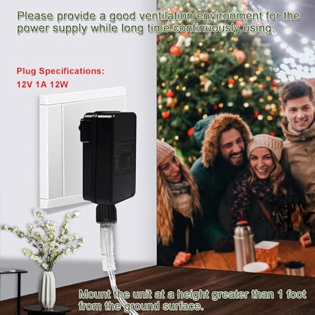 12V 1A Class 2 Power Supply, LED Transformer Replacement, Outdoor Low Voltage Power Adapter, Yard Inflatable Adapter, Plug for String Light, Rope Lights (One Pack)