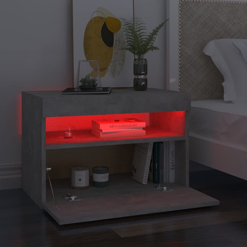 Moderner Nachttisch mit RGB LED Beleuchtung und USB Anschluss | Stabiler Nachttisch mit praktischem Stauraum | Automatische Farbwechsel Beleuchtung für elegantes Ambiente