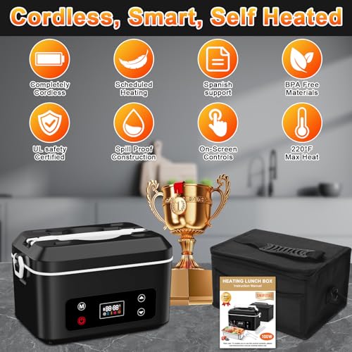 Image of Heated Lunch Box,Electric Lunch Box, Lunch Box Battery Powered, Pro 24000mah,5.5 Cups Portable Food Heater-3D-5 Side Heating-Intelligent Temperature Control,Suitable For Trucks,Offices (Black /White)