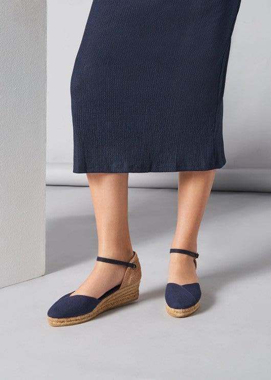 Image of Viscata Pubol Espadrille Canvas Low Wedges with Ankle Strap Spain Handmade 2 inch Heel Women's Sandals with Breathable Organic Cotton Canvas and 100% Natural Jute for all Occasions: Casual, Work, Party