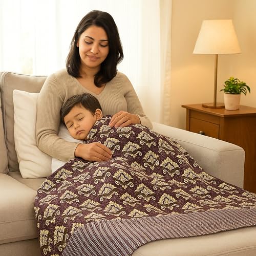 Image of LITO LINEN AND TOWEL 310 GSM Solapur Chaddar Single Size Cotton Reversible Blanket for All Season 60 inch x 90 inch (Blue, 60 inchx90 inch) | 310 GSM, Cotton, Reversible, All Season