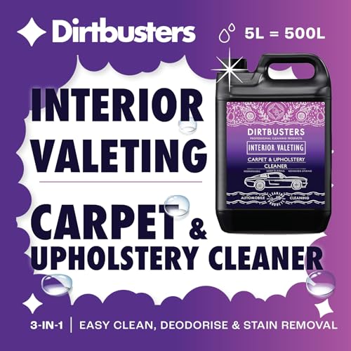 Dirtbusters Solución de champú limpiador de alfombras de tapicería de coche (5 L) para limpieza de interiores, limpia, elimina las manchas y desodoriza con tratamiento reactivador de olores - imagen 3