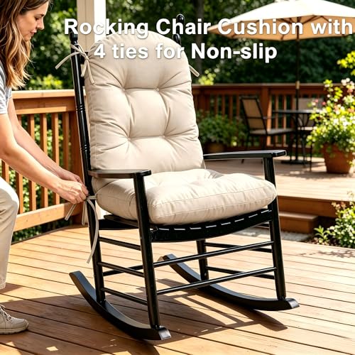Image of QILLOWAY Outdoor High Back Chair Cushion for Adirondack, All Weather Rocking Chair Cushions Thick Padded Replacement for Patio Furniture Set of 4,Tan, Grey