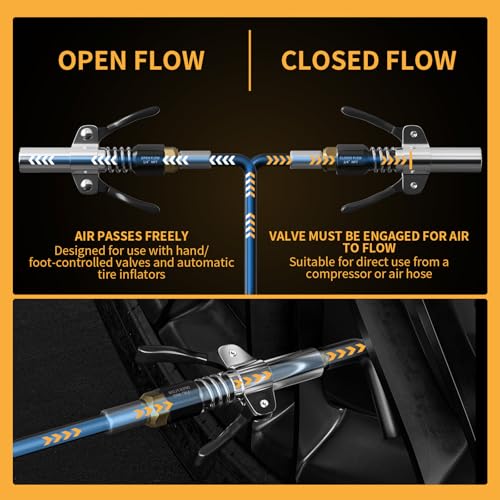 Locking Air Chuck, Heavy Duty Open Flow with Six Steel Jaws, Locks onto Any Tire Valve, No Leaks or Pop-Offs, Rated to 150 PSI - Open Flow