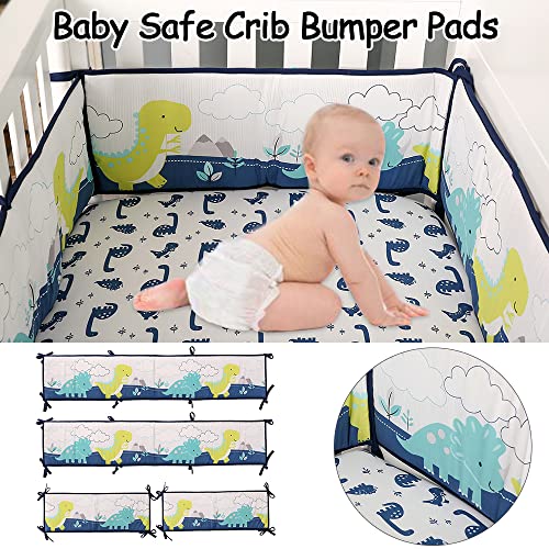 4Pcs Breathable Baby Crib Bumpers Braided Crib Bumper Pads Padded Crib Liner Crib Side Protector Buffer Pad, Cotton Soft Toddler Crib Bedding Bumper Around Cot Bumper Cushion For Boys Girls (Dinosaur) #TOP1