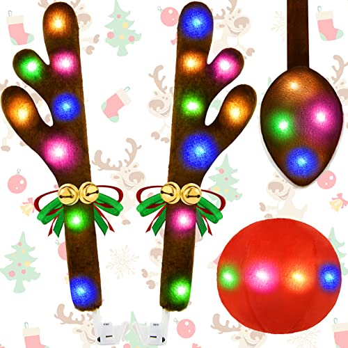 MIQIA Christmas Car Decorations with Multicolor Lights, Upgrade Reindeer Antlers ...