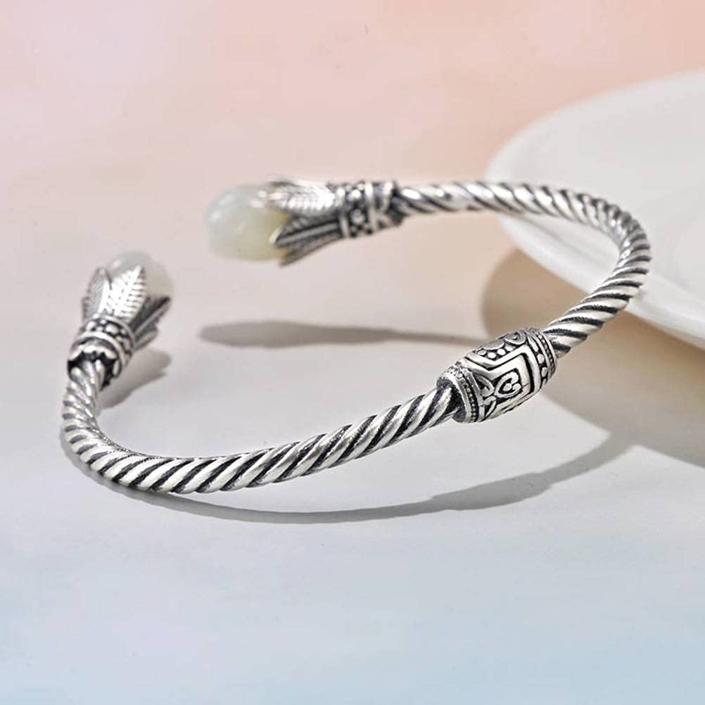 Bracciale in argento, bracciale rigido alla moda, bracciale rigido in argento S925 intarsiato con giada Hetian naturale fiore di magnolia intrecciato I braccialetti di spago possono essere regalati a