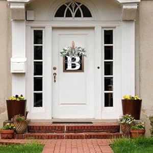 Ultra Large 14'' Last Name All Year Round Front Door Wreath with 26 Initial Letter Welcome Sign All Seasons Eucalyptus Garland and Bow Wreaths for Front Door Porch Farmhouse Decoration (B) Ultra Large 14 Last Name All Year Round Front Door Wreath with 26 Initial Letter Welcome Sign All Seasons Eucalyptus Garland and Bow Wreaths for Front Door Porch Farmhouse Decoration B