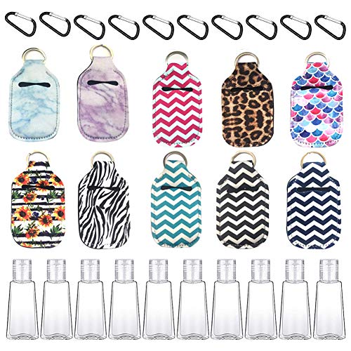 10 Piezas 30 ml Botella Vacía de Tamaño de Viaje con Clips de Llaveros Botellas Reutilizables con Tapa Abatible con 10 Piezas Porta Llaveros de Neopreno Botellas Recargables para Líquidos,Set 4