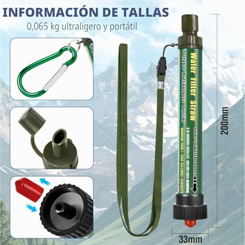 Miniatura 4 de Teuen Filtro De Agua 2000l Personal Sistema De Filtración De Agua 0.01 Micron Mini Purificador De Agua Portátil Para Excursionismo Campamento Acampada Supervivencia Y Emergencias Verde 1pack