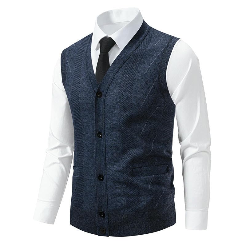 Men's Warm Sleeveless Sweater Vest Autumn Winter Knitted Cardigan Classic Fit2