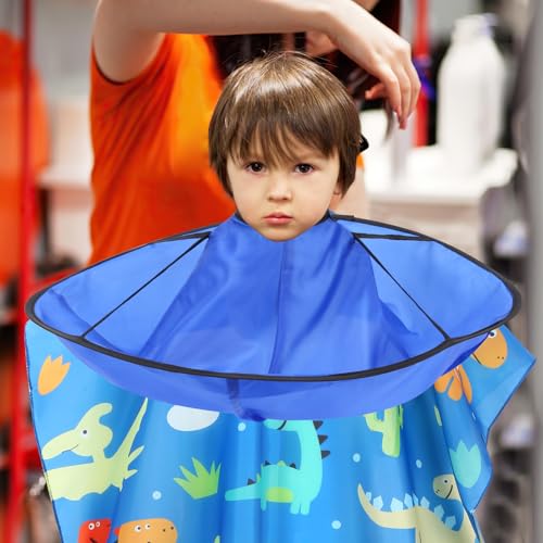 Friseurumhang Kinder Set, Friseur Umhang mit Cartoon Dinosaurier Muster, Haarschneideumhang Verstellbarer, Barber Cape Professioneller für Zuhause, Salon, Friseurladen