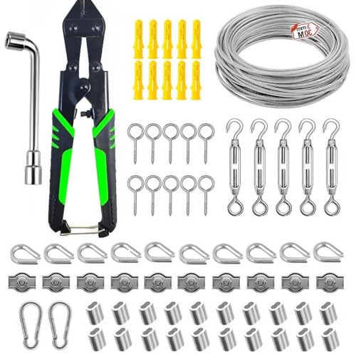 70 Stücke Seilspanngarnitur-Set, 30 m Edelstahl Drahtseil 3mm,...