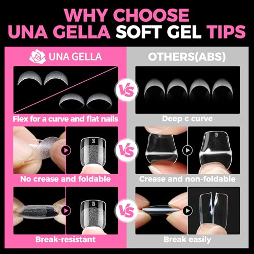 Image of UNA GELLA 312Pcs Extra Short Squoval Nail Tips, Square Pre-Etched Half Matte Soft Gel Nail Tips Square Full Cover, No File Needed Clear Squoval Acrylic False Nails for DIY Nail Art Extension 12 Sizes
