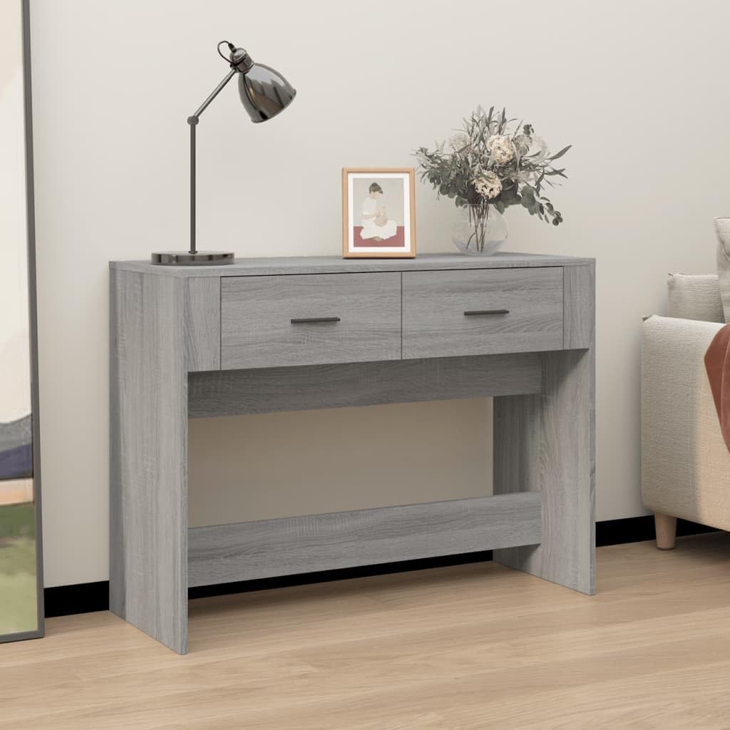 Tavolo consolle grigio Sonoma, in legno, 100 x 39 x 75 cm, con 2 cassetti, ripiano per corridoio, soggiorno, ufficio, casa, decorazione per laptop, gaming
