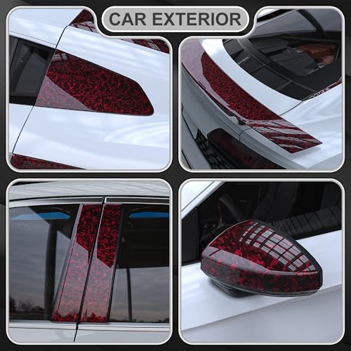Image of LYPUMSO Forged Carbon Fiber Vinyl Wrap, Gloss Red Car Vinyl Wrap Roll with 2PCS Installation Tool Kits, Self-Adhesive DIY Decal Sticker Film Sheet for Auto Motorcycle with Air Release (1ft x3.5ft)