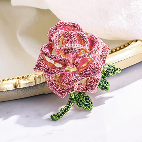 Image of BriLove Women's Austrian Crystal Rhinestones Rose Flower Brooch Pin for Party Prom