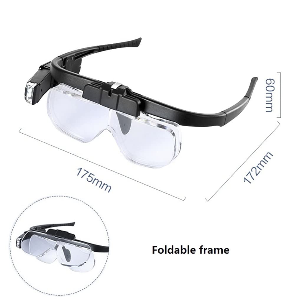 Lupa con luz, Gafas Plegables, Lupa Recargable, Herramienta de Lectura, reparación, 3 Lentes Ajustables,