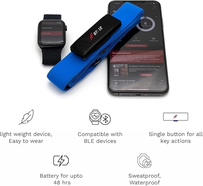 Image of Frontier Professional Heart Rate Monitor Chest Strap | Continuous ECG, Heart Rate, Breathing Rate, Strain Tracking, VO2 Max| Wearable Fitness & Heart Health Monitor