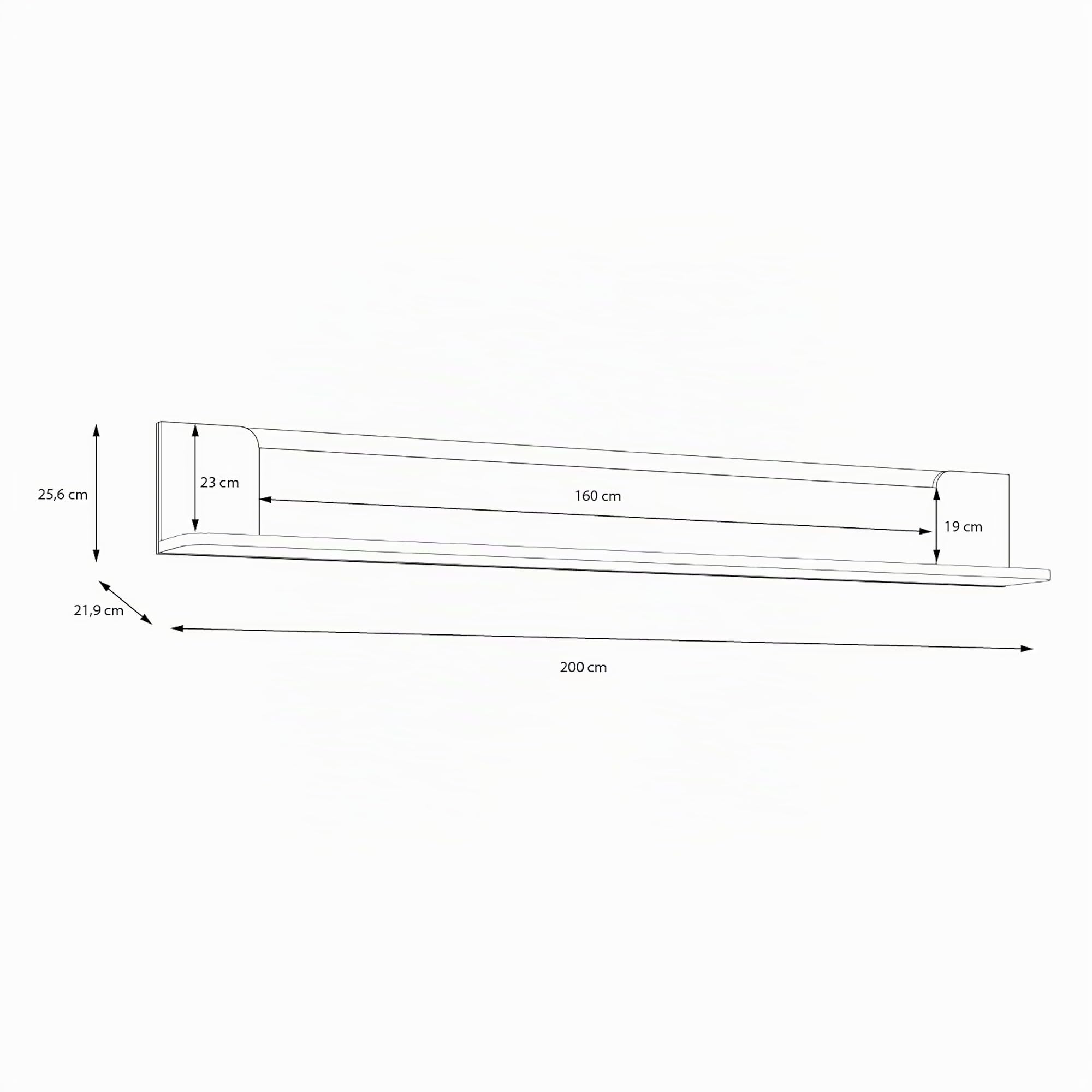 Forte VODOL Wandregal 200, modernes Wandregal mit Ablage, Holzwerkstoff, Kaschmir|Beige, 200 cm breit x 25,6 cm hoch x 21,9 cm tief