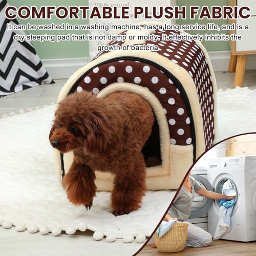 37 * 32 * 30cm Hundehütte Indoor, Hundehöhle Kleine, Katzen Höhlenbett mit Plüsch Katzenkissen, 2 in 1 waschbares Hundebett, Faltbares Haustierhaus für Kätzchen, Welpe, Kaninchen und Meerschweinchen