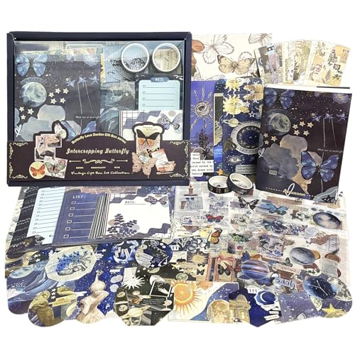 232PCS Kit d'accessoires de Scrapbooking Vintage Autocollant Scrapbooking Papillon Esthétique Bullet Journal Scrapbook kit avec A6 Carnet, Décoratifs Scrapbook Papier...