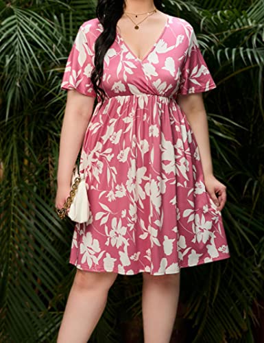 Image of ShopWonder Plus Size Dress Women's V Neck A-Line Knee Length Wrap Swing Dresses Plus Size A Line Party Mini Dress