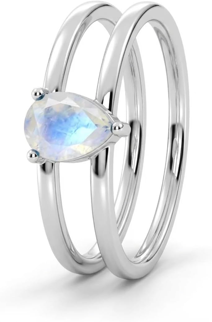 Anita Statement ring| Natural Gemstone ring|Sterling Silver| 18K Gold Plated| Gemstone 7mm x 5mm| Sizes 6-11|Rainbow Moonstone|Labradorite|Amethyst|Garnet