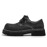 BKSHDSIE Men's Denim Big Round Toed Platfrom Work Derby Shoes Fashion Lace Up Chunky Block Heel Thick Cushioned Comfortable Lug Sole Non Slip Oxfords for Commuting Leisure Daily (Black,8)