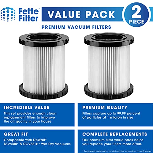 Fette Filter- Wet Dry Vacuum Replacement Filters Compatible With Dewalt Dcv580 & Dcv581H Wet-Dry Vacuums Part # Dcv5801H (Pack Of 2) #TOP1