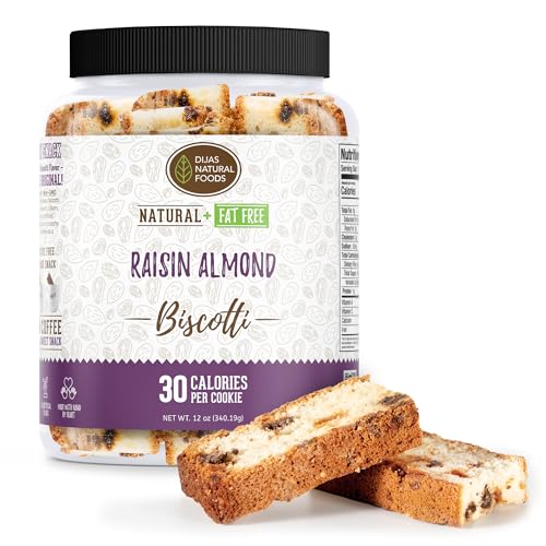 DIJAS Natural Foods, Individually Wrapped Fat Free Biscotti Cookie, All Natural Preservative Free Ingredients, Delicious Low Calorie Snack (Raisin Almond)