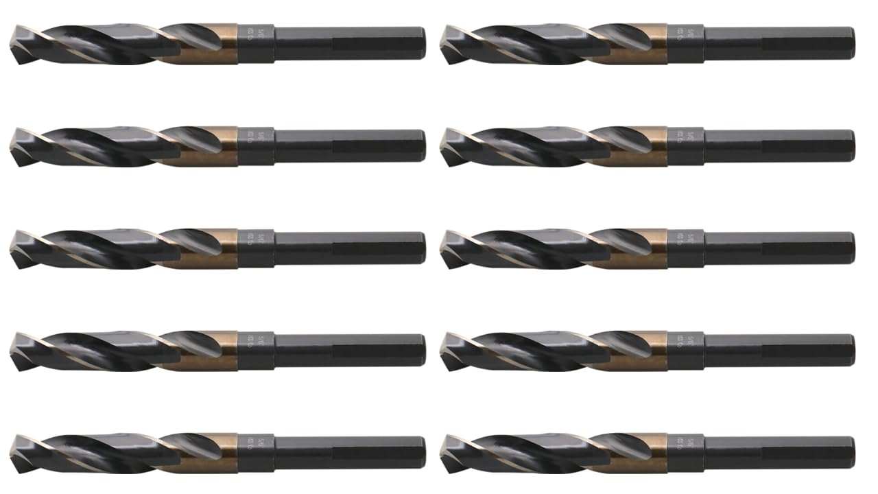 Accusize Industrial Tools 5/8'' ANSI M35(H.S.S. + 5% Cobalt) S and D Drill Bits, 1/2'' Shank, 135 Degree Split Point, 10 Ps Set, 0412-0058x10