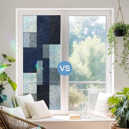 Black Blue Patchwork Ventana Vinilo Privacidad 17.7x39.3 in miniatura 3