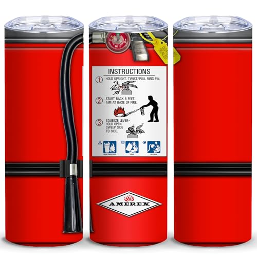Funny Fire Extinguisher Tumbler 20oz Skinny Travel Mug, Novelty Red Stainless Steel Insulated Cup...