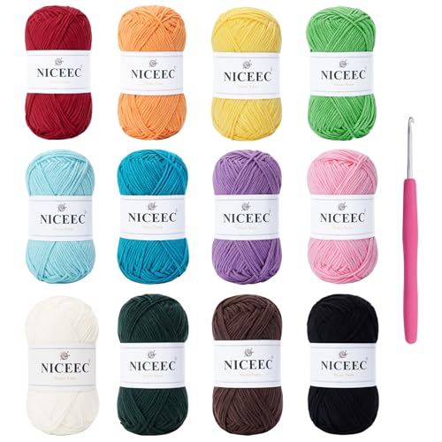 NICEEC 12 Skeins 4 Ply Assorted Colors Yarn-Kit 1