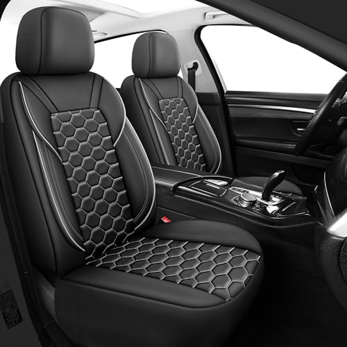Carseatcover-UK Luxury PRESTIGE Quilted PU Leather Front Car Seat Covers Grey and Black Airbag Safe Universal
