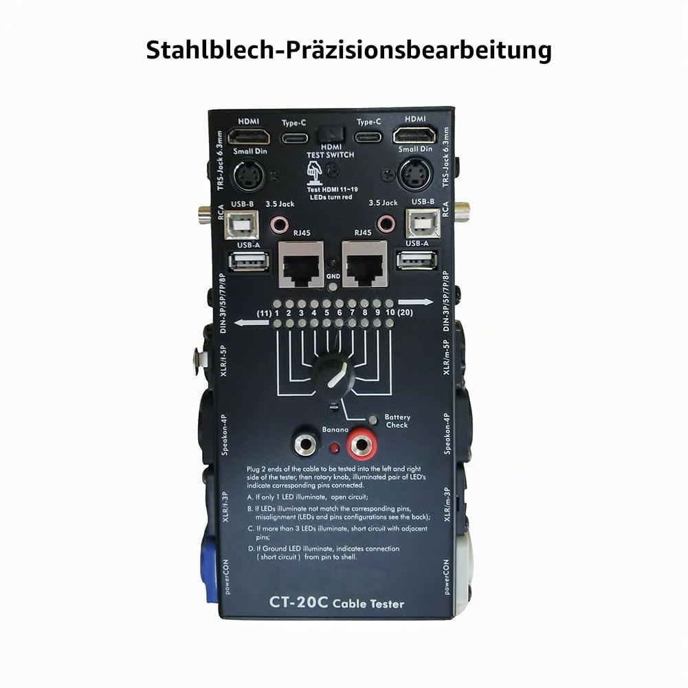 Malloy Audio-Kabeltester CT-20C 16-In-1 Multifunktions-Kabeltester XLR-Signalleitungserkennung