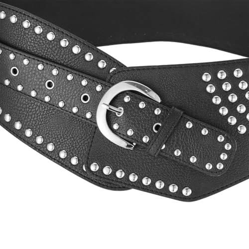 Wide Studded Belt for Women, Faux Leather, Punk Style Waist Accessory (Black, Brown, Beige)4