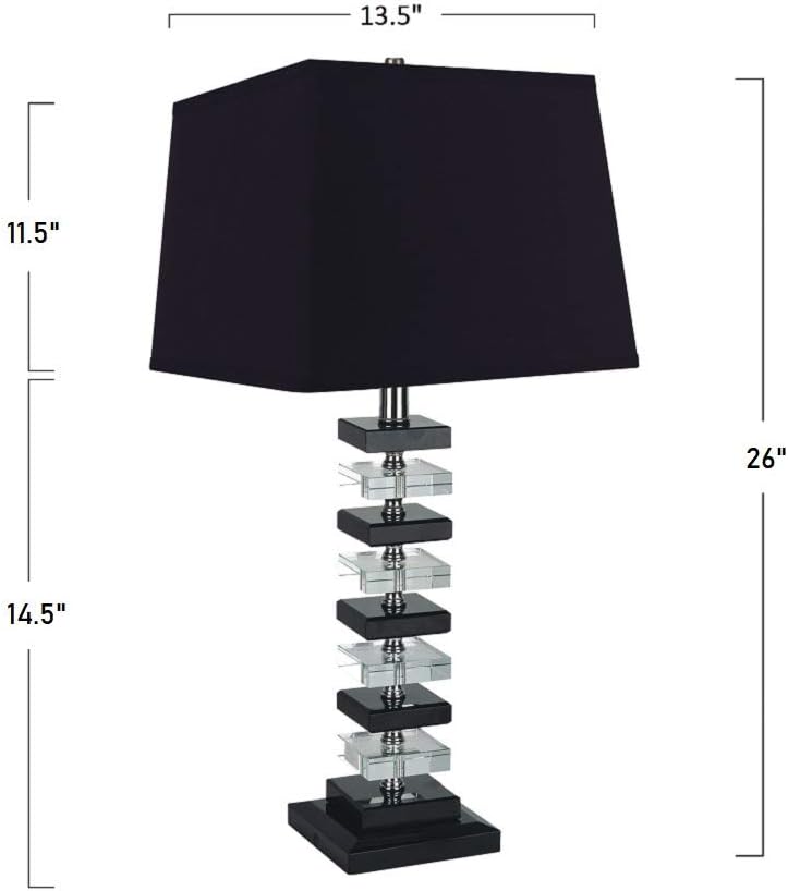 SH Lighting 26" Table Lamp- Stacked Solid Crystal Black & Clear Cubes Base, Black Fabric Shade, Modern Desk Lamp, Great for Bedroom, Living Room, Office - 31133BK