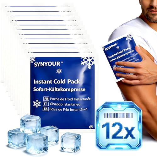 SYNYOUR Bolsa Frío Instantáneo 12 Piezas, Bolsa Hielo Instantaneo para Deportes Primeros Auxilios Hogar Niños Viajes Senderismo, Instant Ice Cold Pack