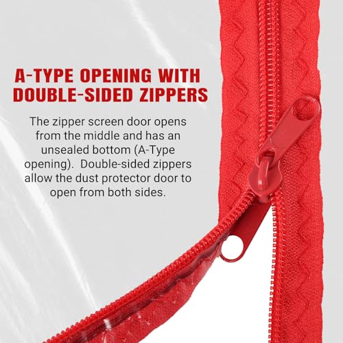4 ft x 7 ft Plastic Zipper Door Dust Protector (Red Zippers) - Heavy-Duty Plastic Sheeting with Zipper Door Dust Protection - Easy to Install and Remove - Includes 3 cm x 10 m Gaffer Tape