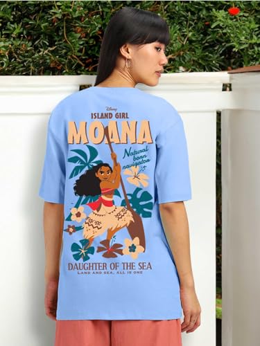 Image of JUNEBERRY 100% Pure Cotton Oversized Baggy Fit Official Disney Merchandise Cool & Goofy Graphic Printed T-Shirt for Women (Characters: Moana, Pooh & Lion King)
