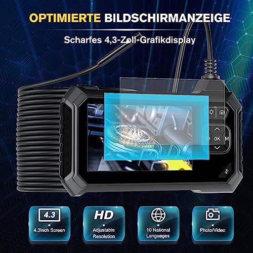 Maylatte Dual Lens Endoskopkamera 10m, 1080P HD Industrie Endoskop mit 8+1 Licht, Inspektionskamera...