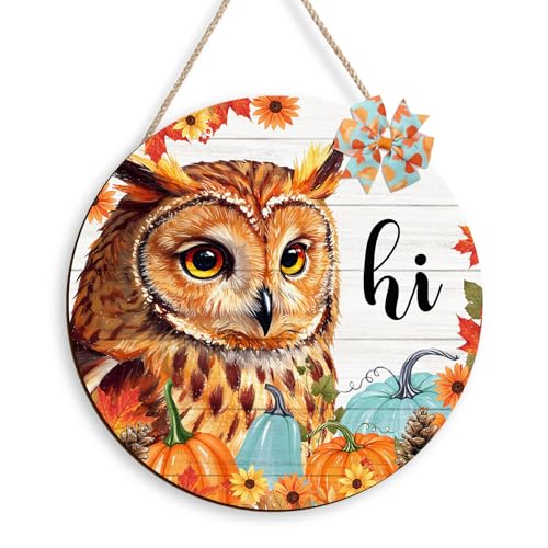 Pigort Autumn Welcome Sign – Owl Squirrel Charming Autumn Maple Leaves Wood Door Hanger, Seasonal...